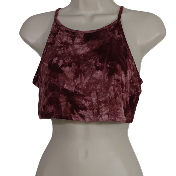 Shein Curve Tie Dye Burgundy Cropped Tank Top Women Size 1XL 14 Sleeveless - Picture 1 of 7